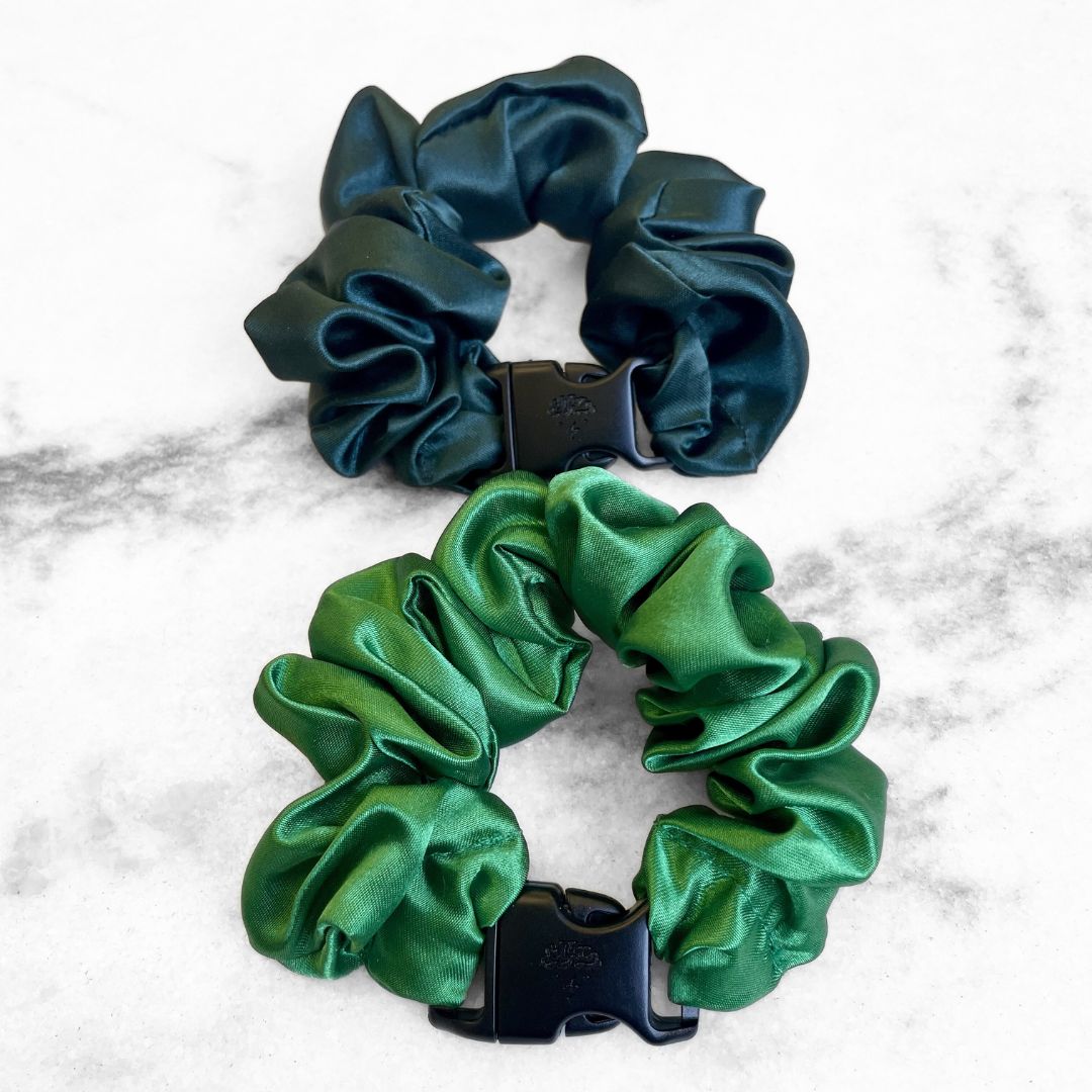 Patty's Green Duo - 2-Pack St. Patrick's Day Buckle Scrunchies - No Snagging, No Tangles