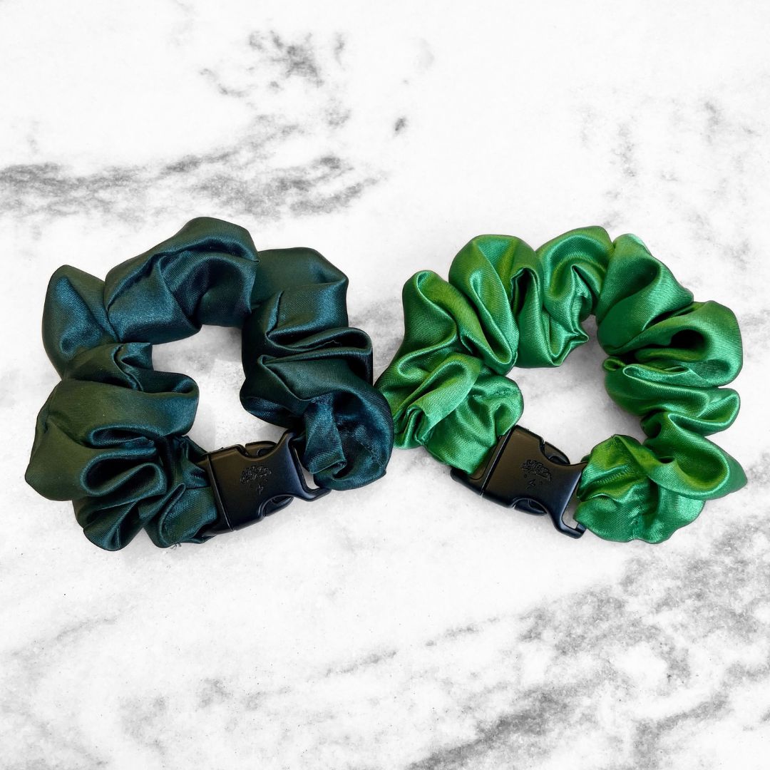 Patty's Green Duo - 2-Pack St. Patrick's Day Buckle Scrunchies - No Snagging, No Tangles