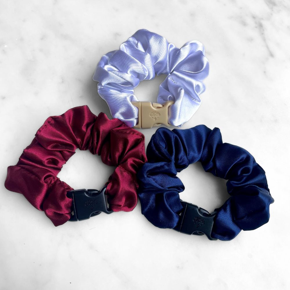 USA Patriotic Red White Blue - 3-Pack Buckle Scrunchies Bundle - No Snagging, No Tangles