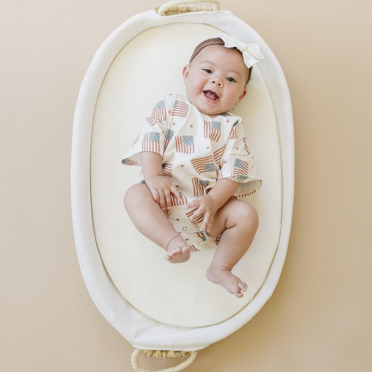 4th of July Flag Print T-Shirt Romper - optional custom embroidery