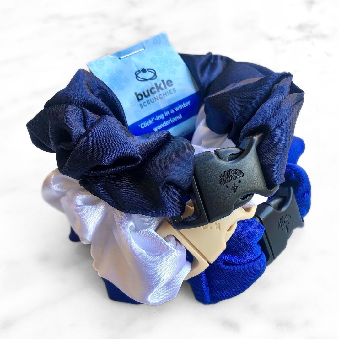 Winter Wonderland Bundle - 3-Pack Hanukkah Holiday Buckle Scrunchies - No Snagging, No Tangles