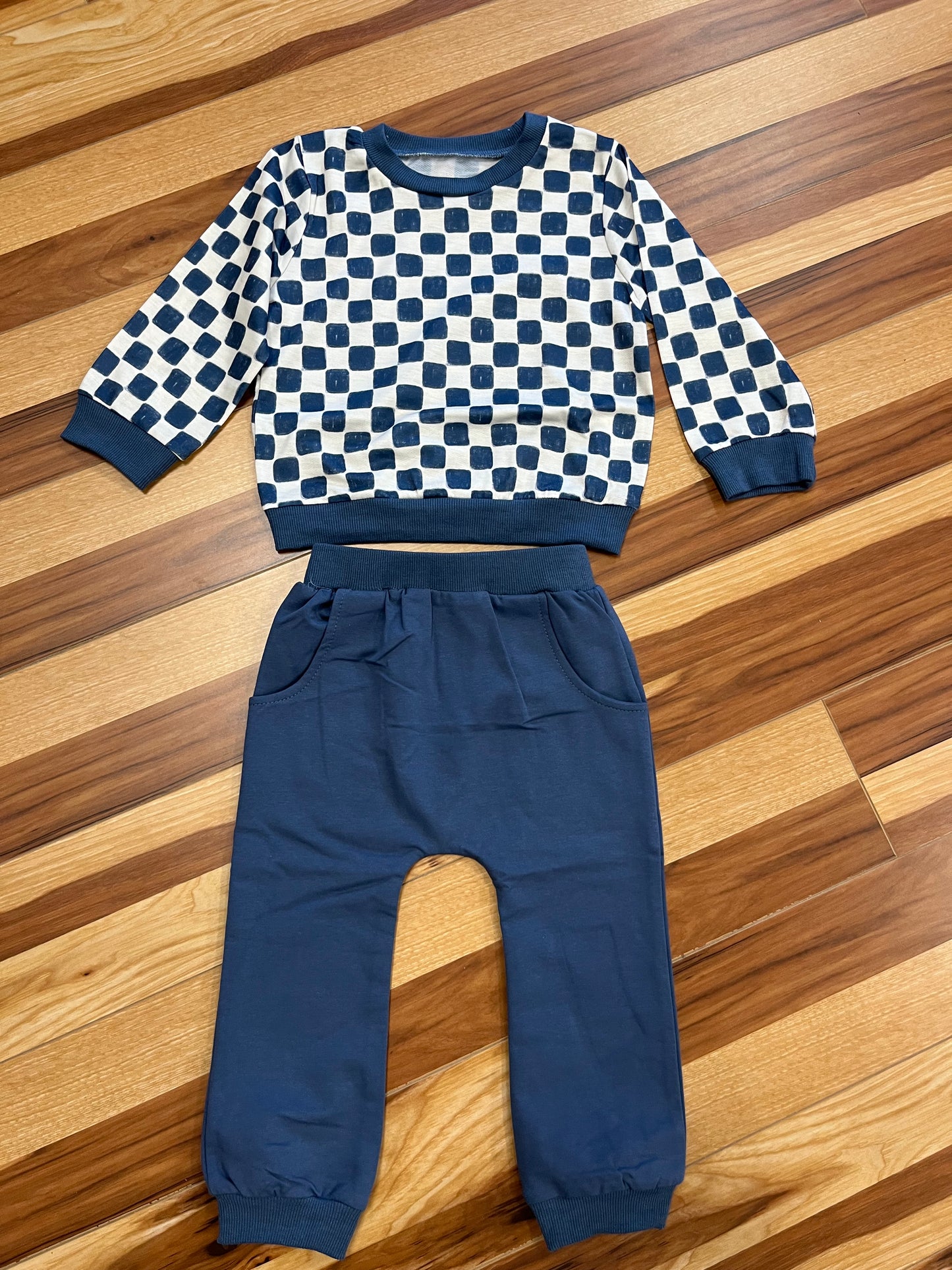 Blue Checkered Joggers Set