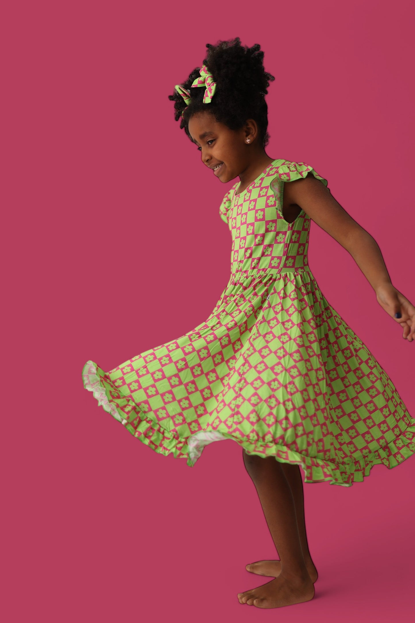 WILD DAISY CHECKERS DREAM RUFFLE DRESS