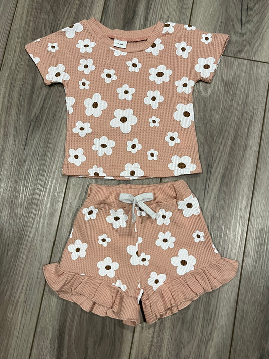 Blush Floral Waffle Short Set