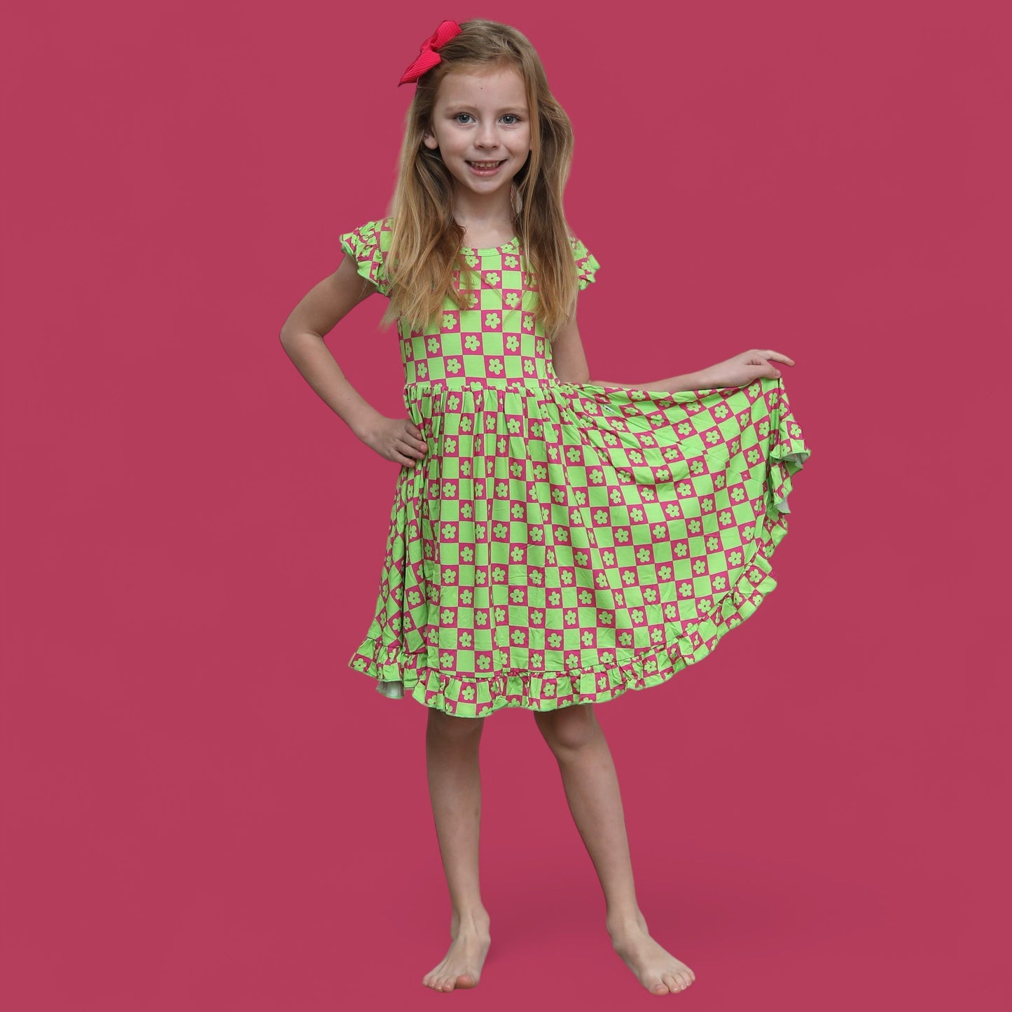 WILD DAISY CHECKERS DREAM RUFFLE DRESS