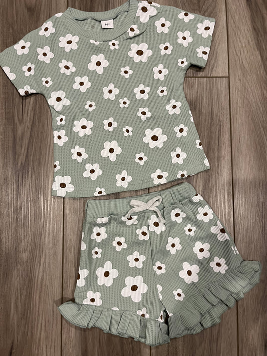 Mint Floral Waffle Short Set