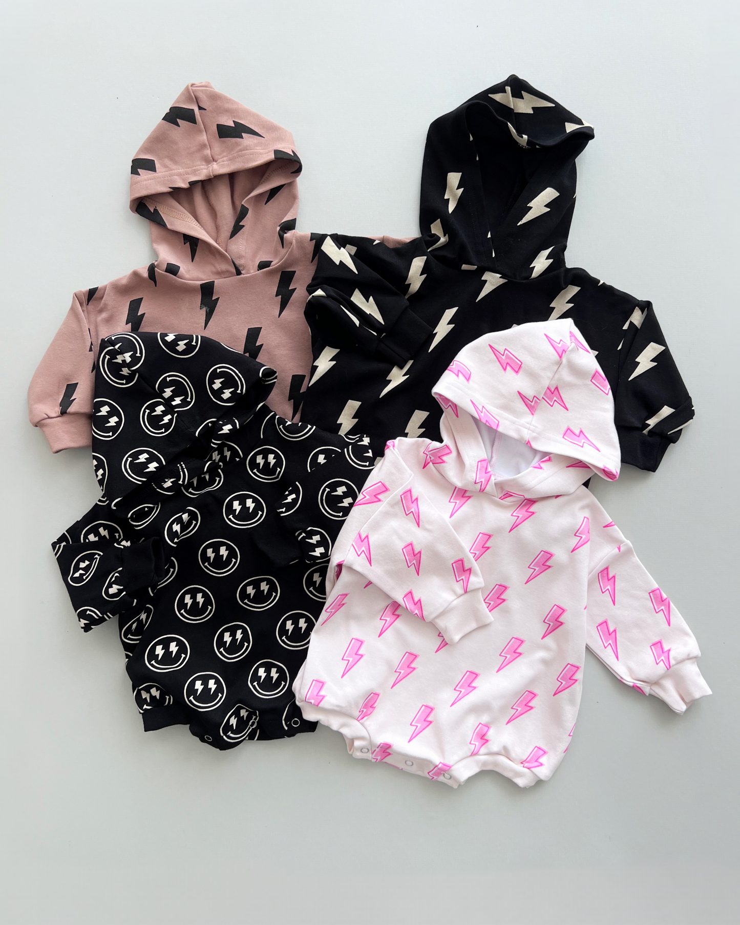 Hooded Bubble Romper  |  Black Bolts