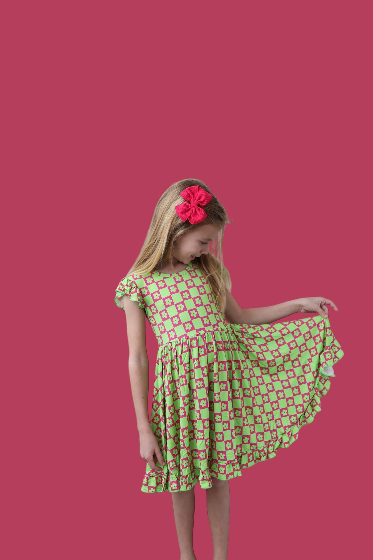 WILD DAISY CHECKERS DREAM RUFFLE DRESS