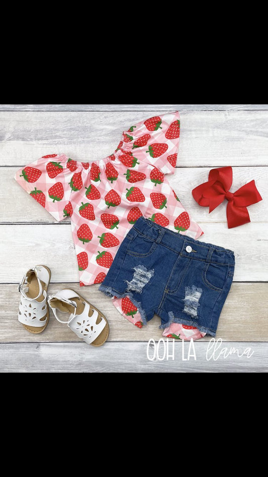 Berry denim short set