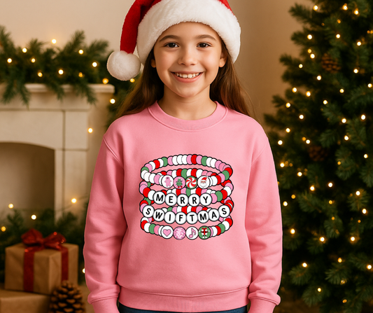 Merry Swiftmas Friendship Bracelet Print Crewneck-KIDS