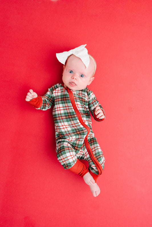 Little One Shop: Christmas Plaid Bamboo Zippy Romper