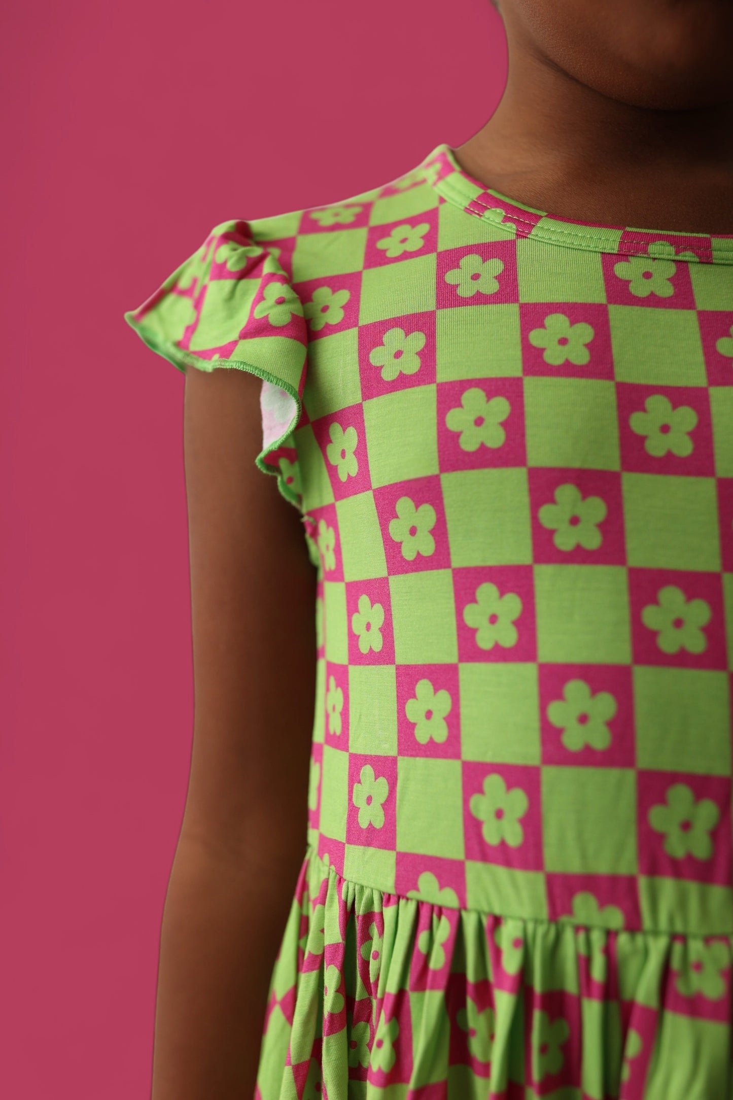 WILD DAISY CHECKERS DREAM RUFFLE DRESS