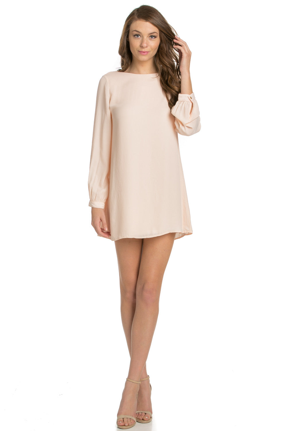 Copy of Wind Blows Long Sleeve Open Back Chiffon Shift Dress in Coral