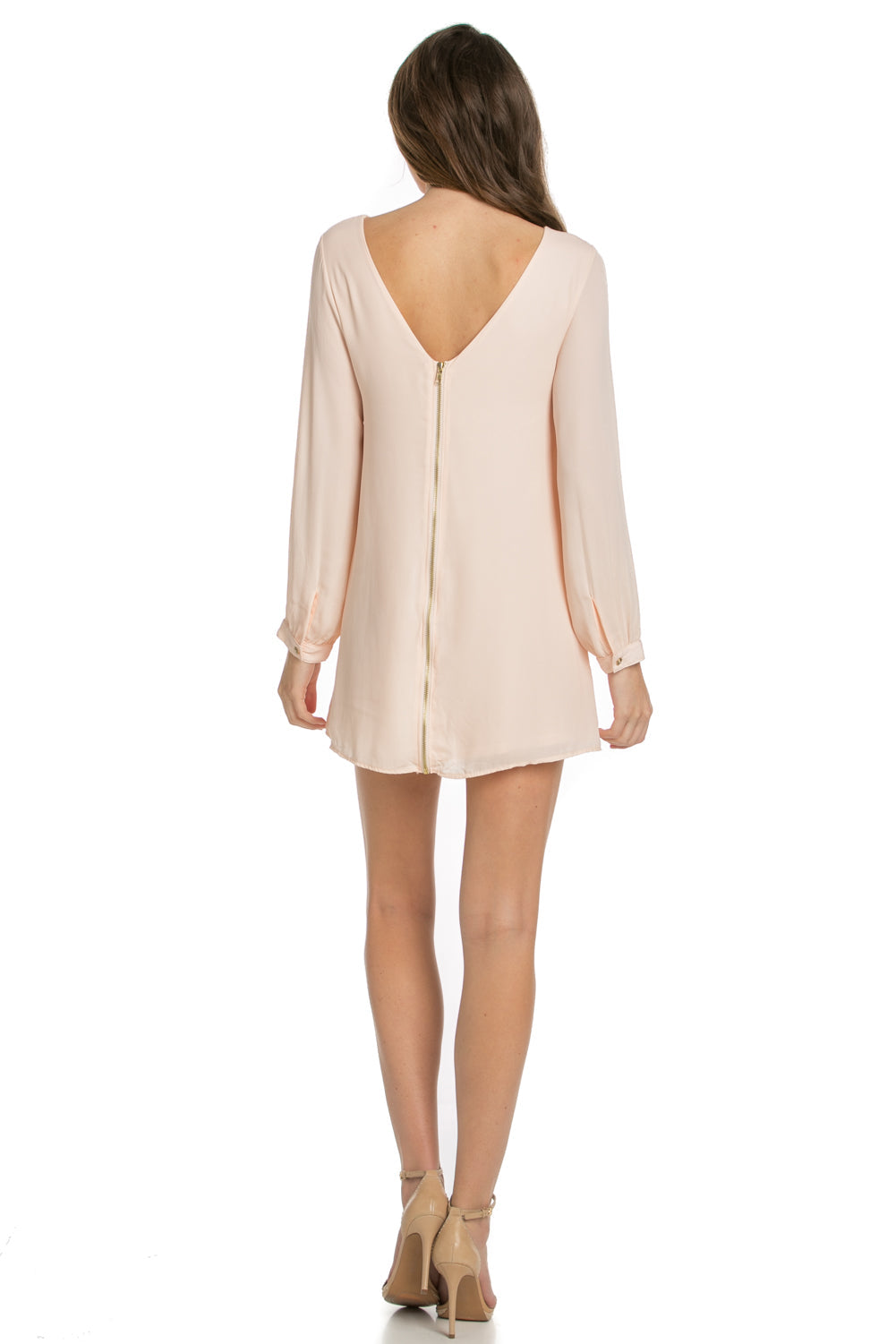 Copy of Wind Blows Long Sleeve Open Back Chiffon Shift Dress in Coral