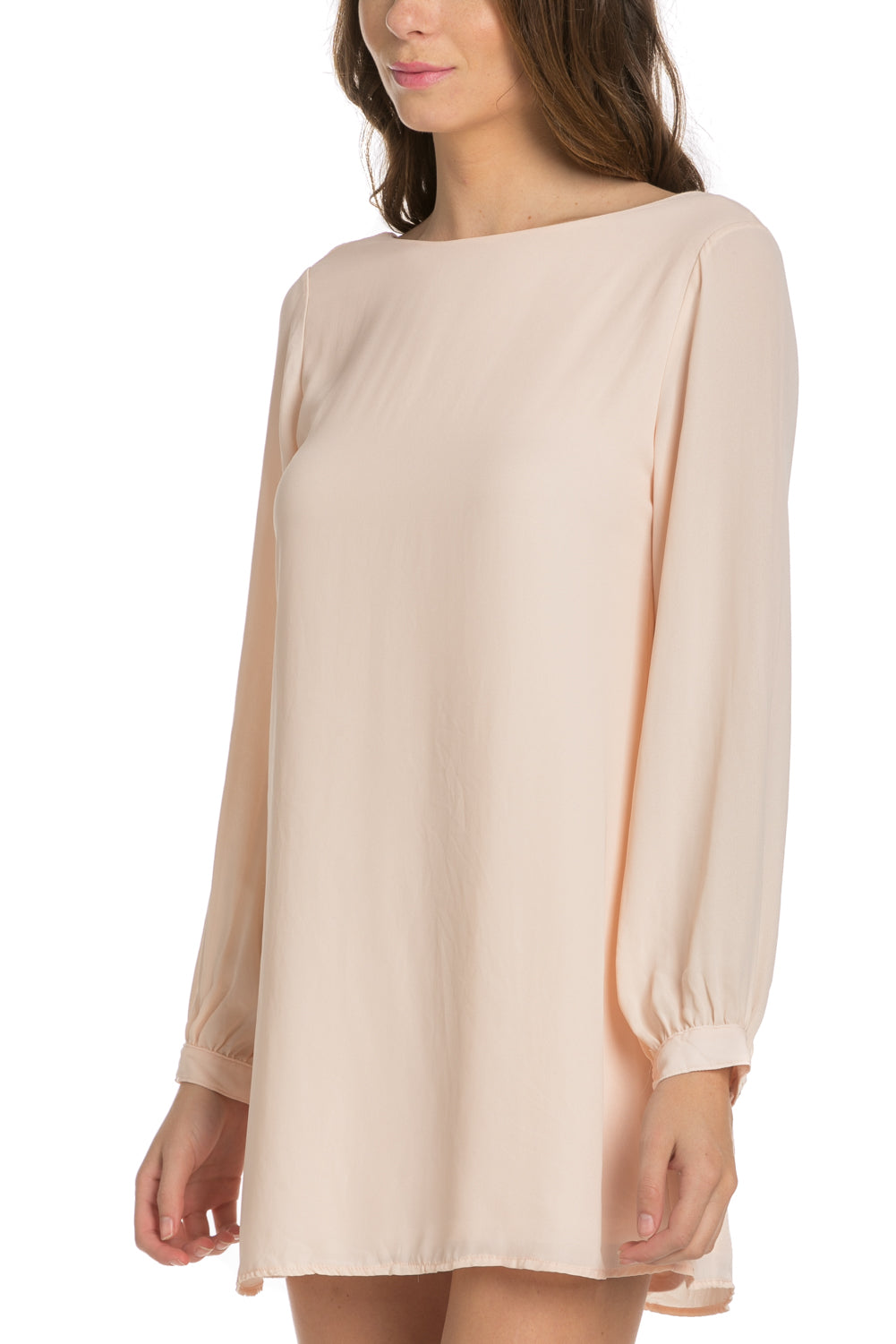 Copy of Wind Blows Long Sleeve Open Back Chiffon Shift Dress in Coral