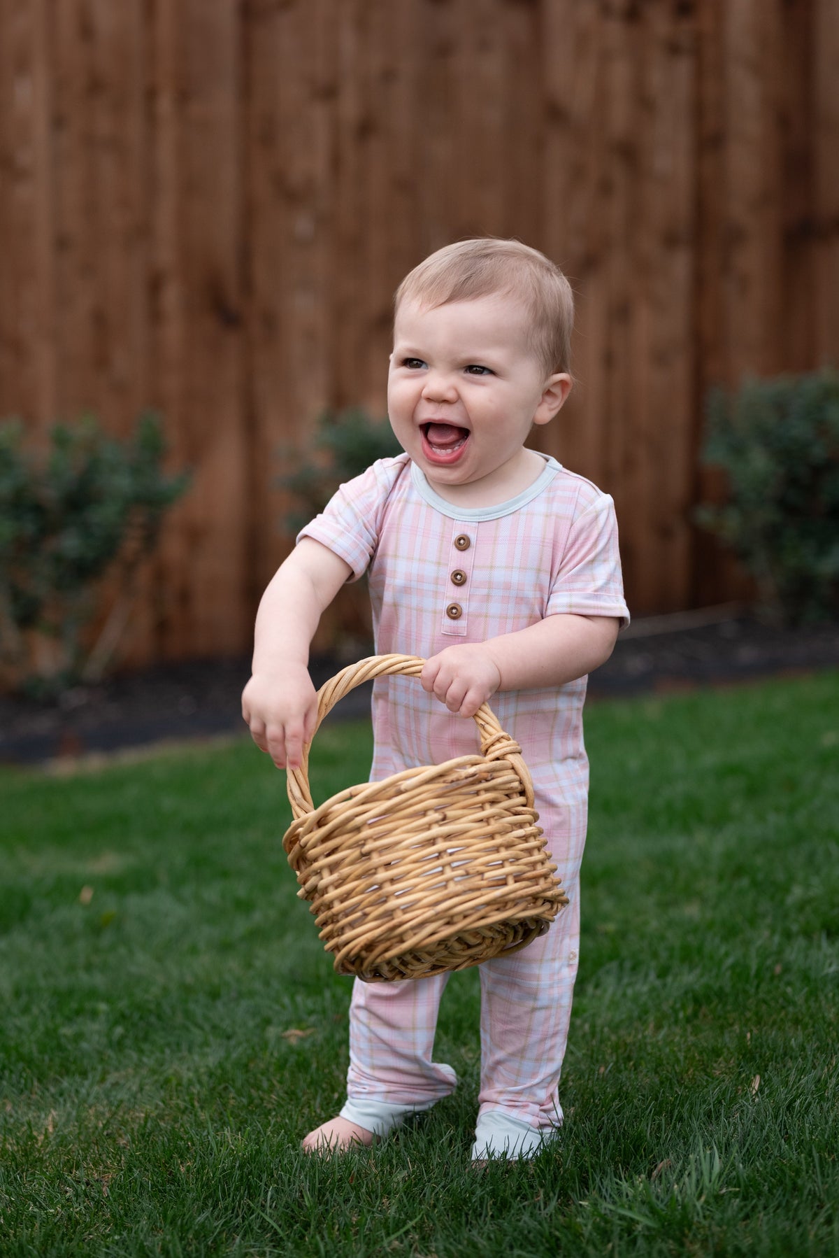 Spring Plaid Henley Romper