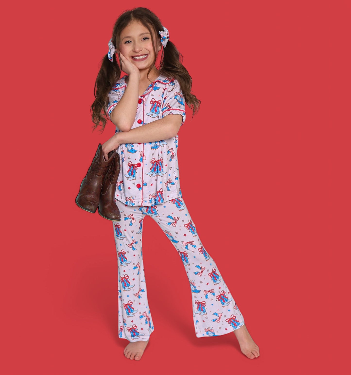 USA BOOTS N' BOWS DREAM GIRL'S SHORT SLEEVE FLARE SET