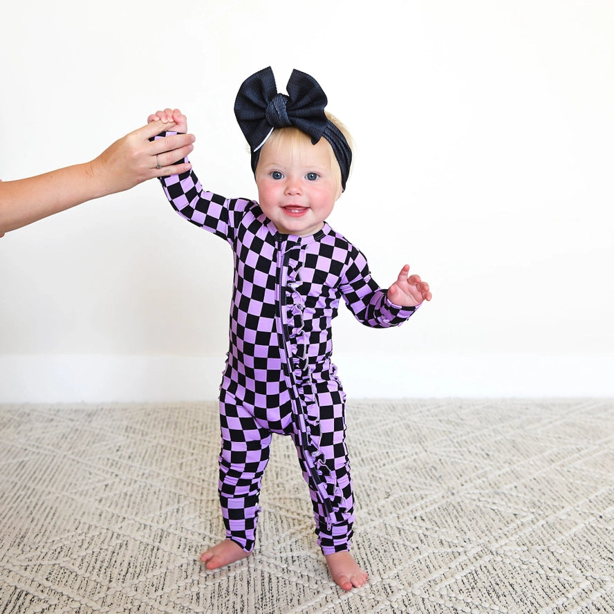 Gigi and Max: Hadley Checks Ruffle Bamboo Zippy Romper