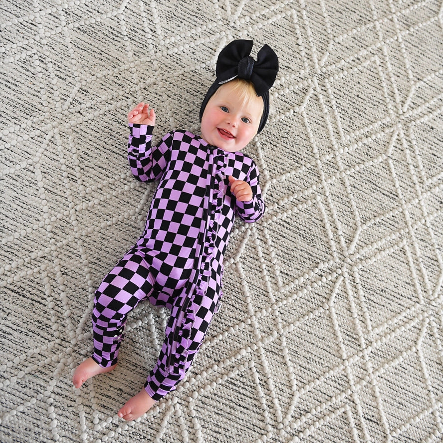 Gigi and Max: Hadley Checks Ruffle Bamboo Zippy Romper