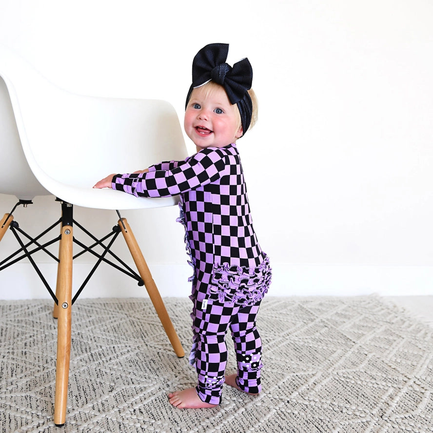 Gigi and Max: Hadley Checks Ruffle Bamboo Zippy Romper