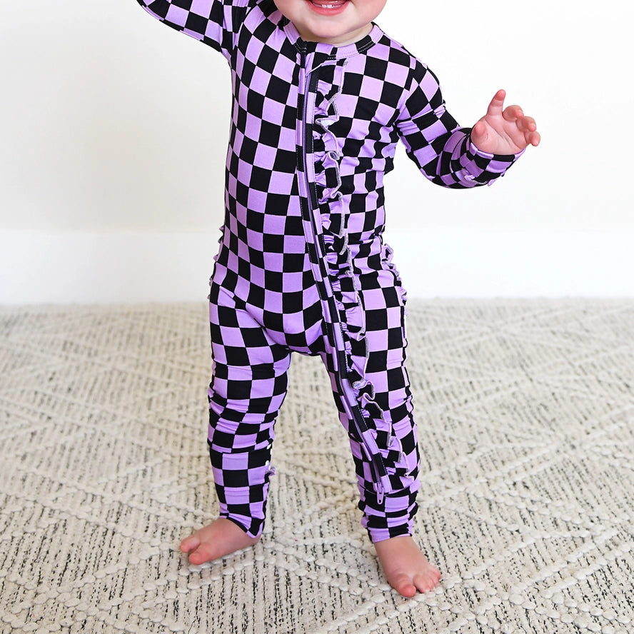 Gigi and Max: Hadley Checks Ruffle Bamboo Zippy Romper