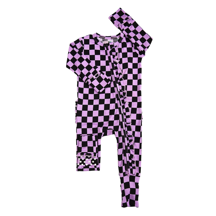 Gigi and Max: Hadley Checks Ruffle Bamboo Zippy Romper