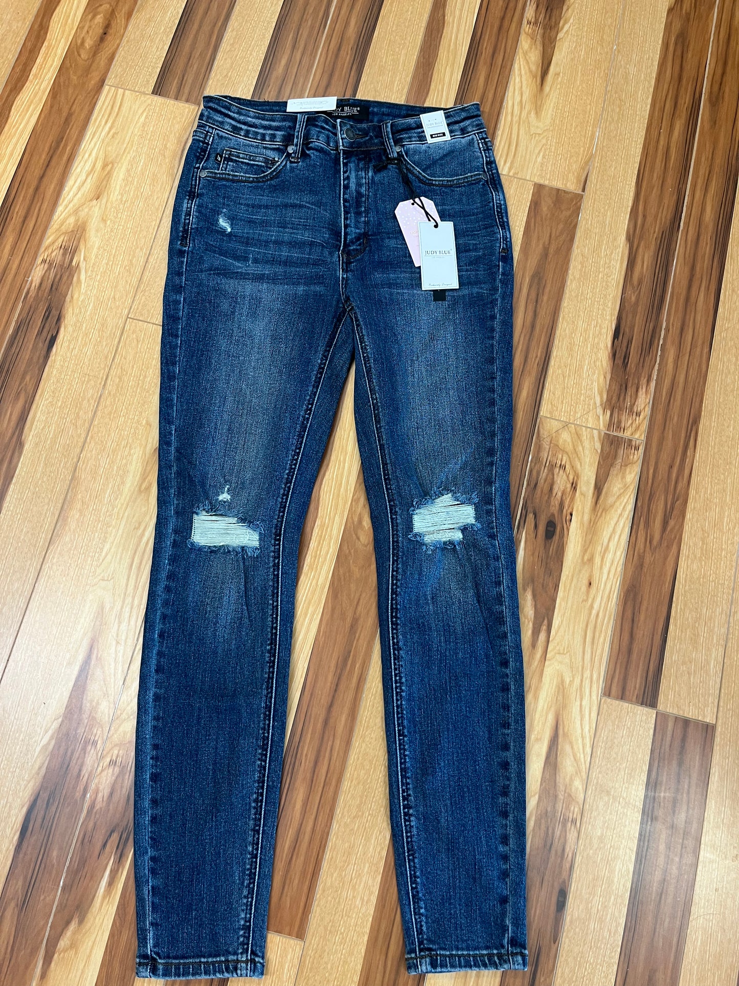 Judy Blue: Distressed mid-rise Dark Wash Jeans