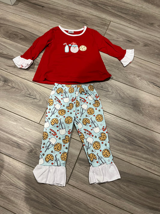 Red Santa Milk & Cookies Two Piece PJS- Ruffle