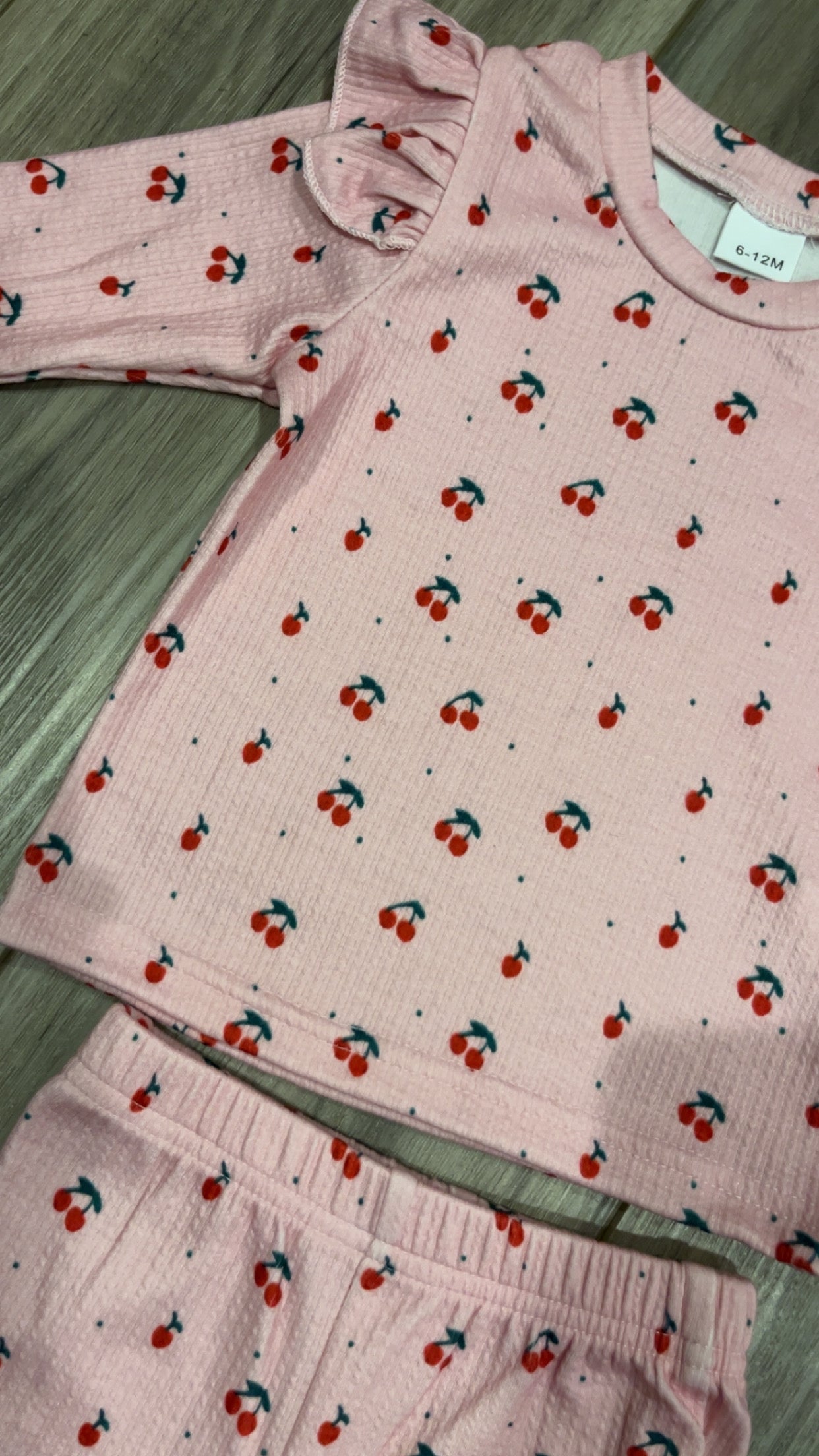 Cherry Ribbed Flare Bottoms Set