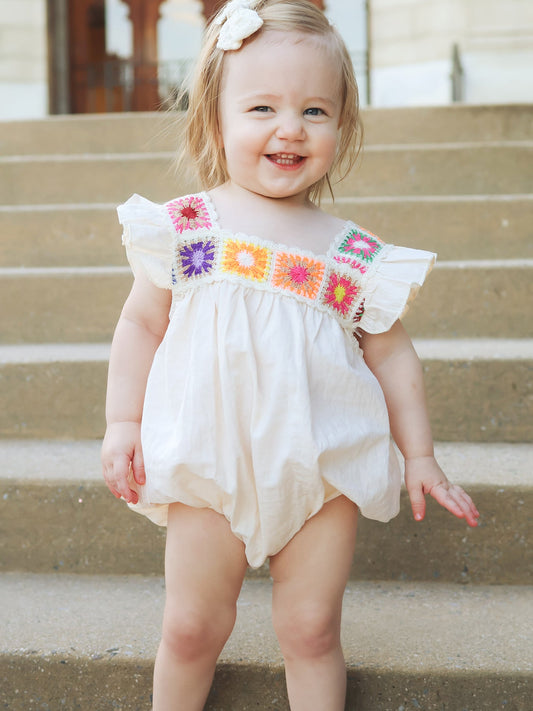 Summer Crochet Square Baby Ruffle Romper
