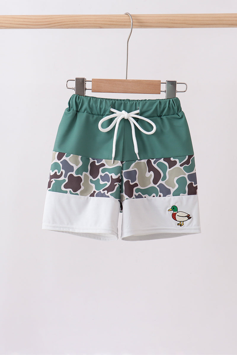 Camouflage Duck Embroidery Swim Trunks