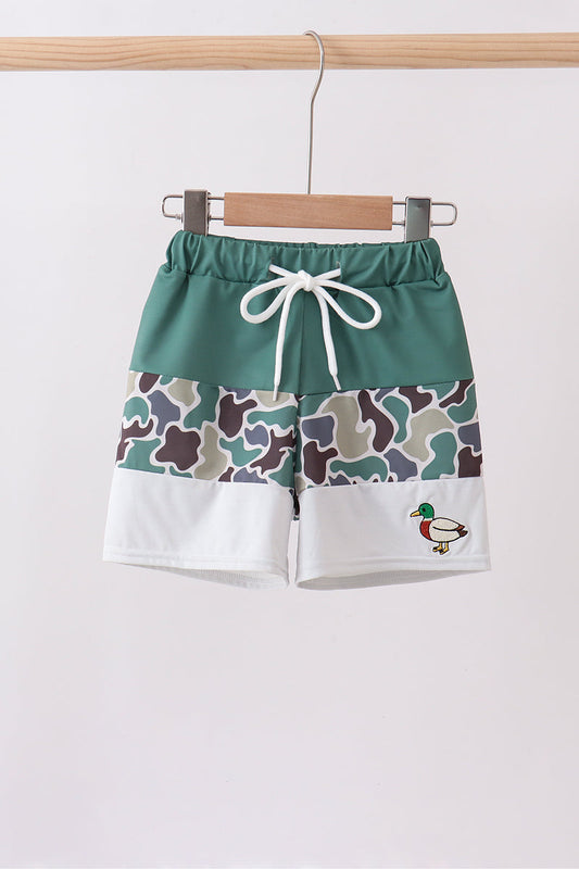 Camouflage Duck Embroidery Swim Trunks
