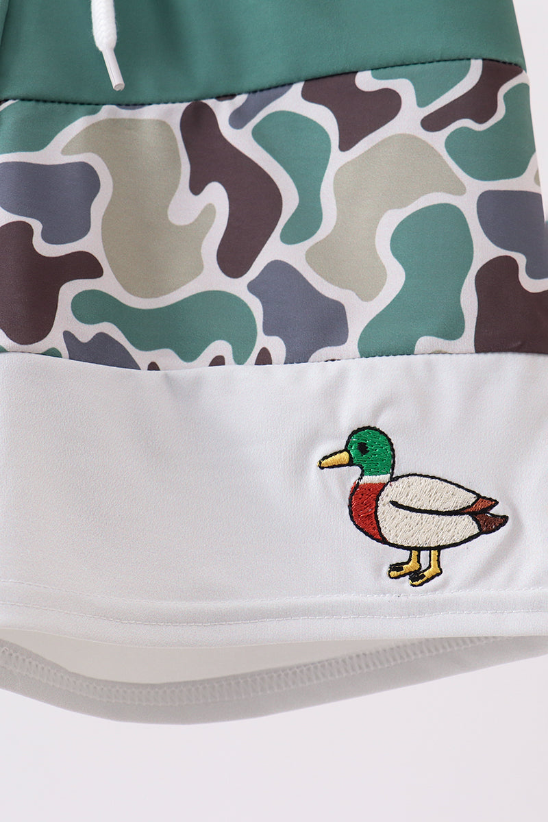 Camouflage Duck Embroidery Swim Trunks