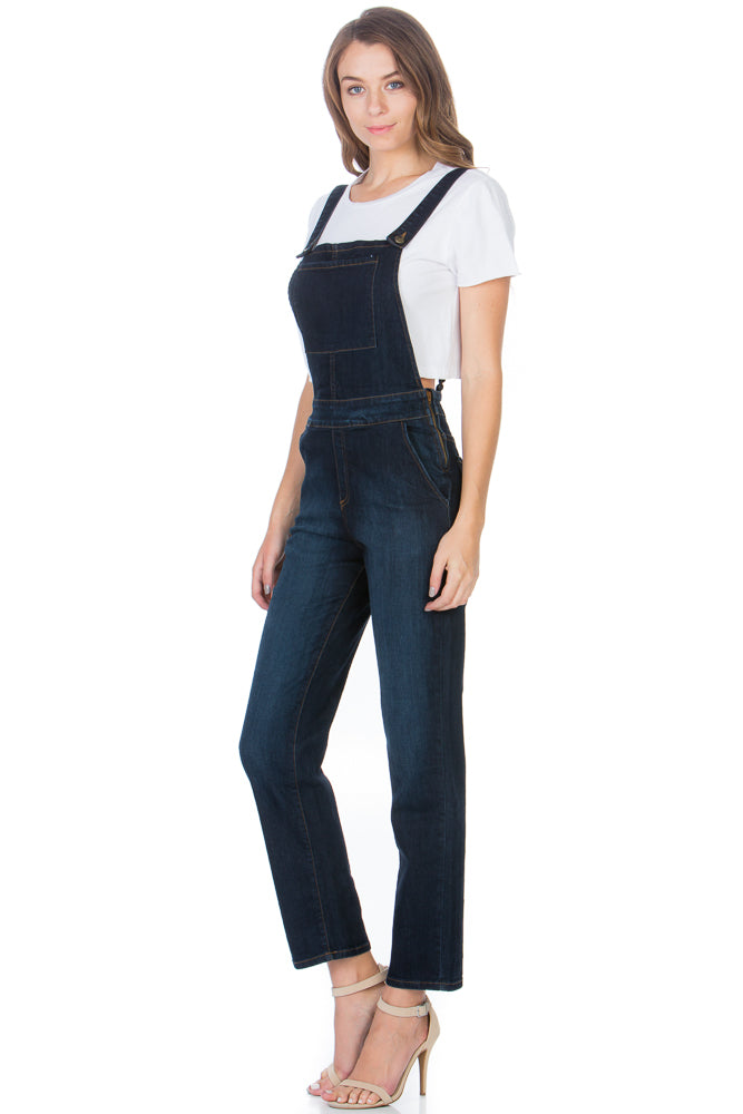 Over the Moon Long Straight Leg Denim Overalls Dark Wash