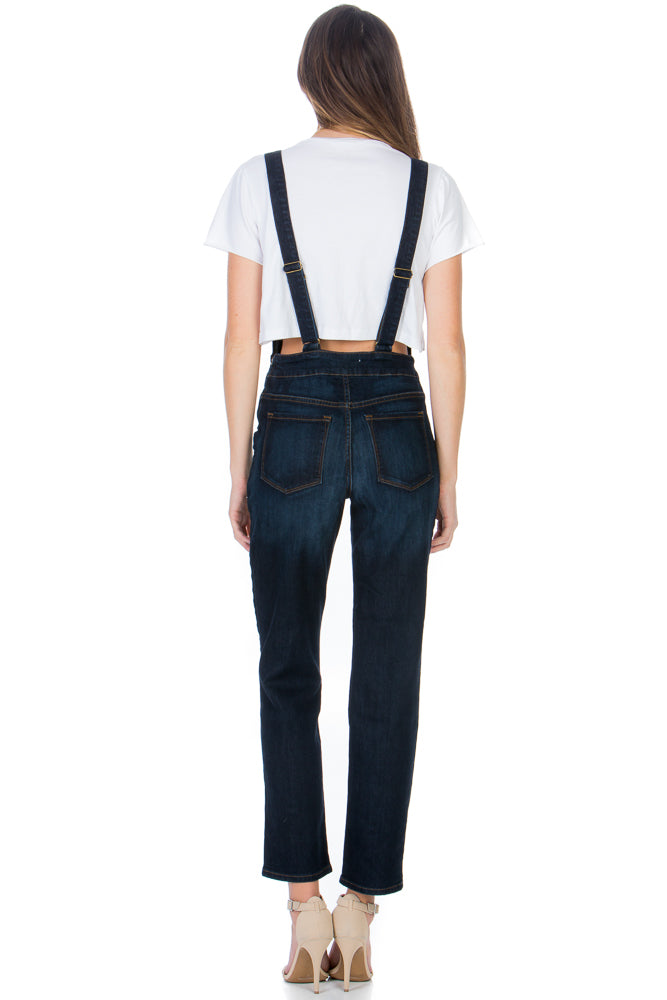 Over the Moon Long Straight Leg Denim Overalls Dark Wash