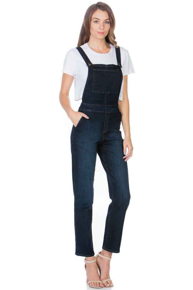 Over the Moon Long Straight Leg Denim Overalls Dark Wash