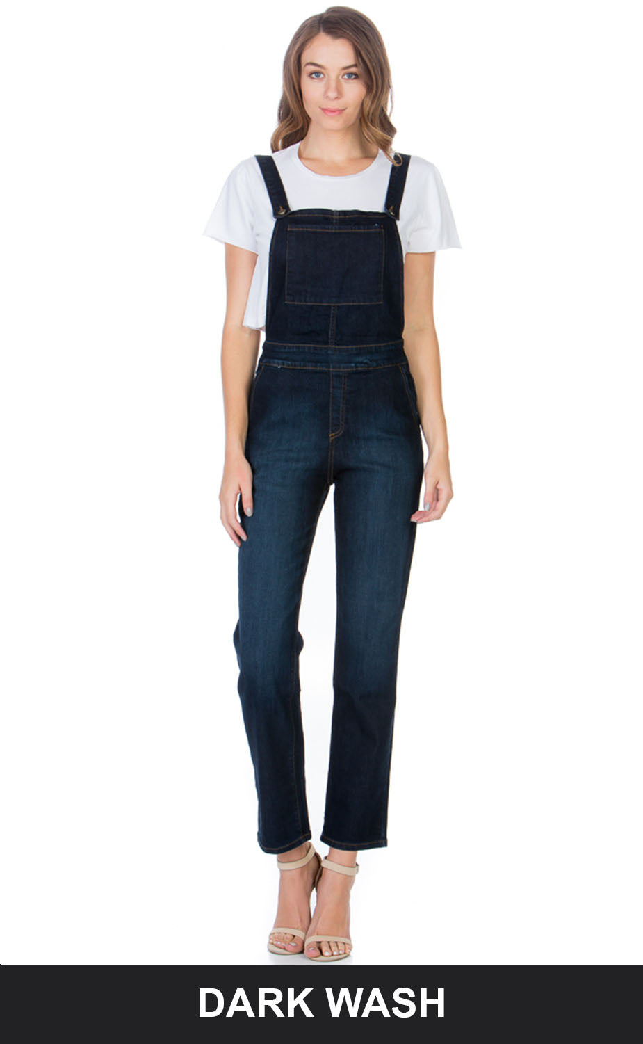 Over the Moon Long Straight Leg Denim Overalls Dark Wash