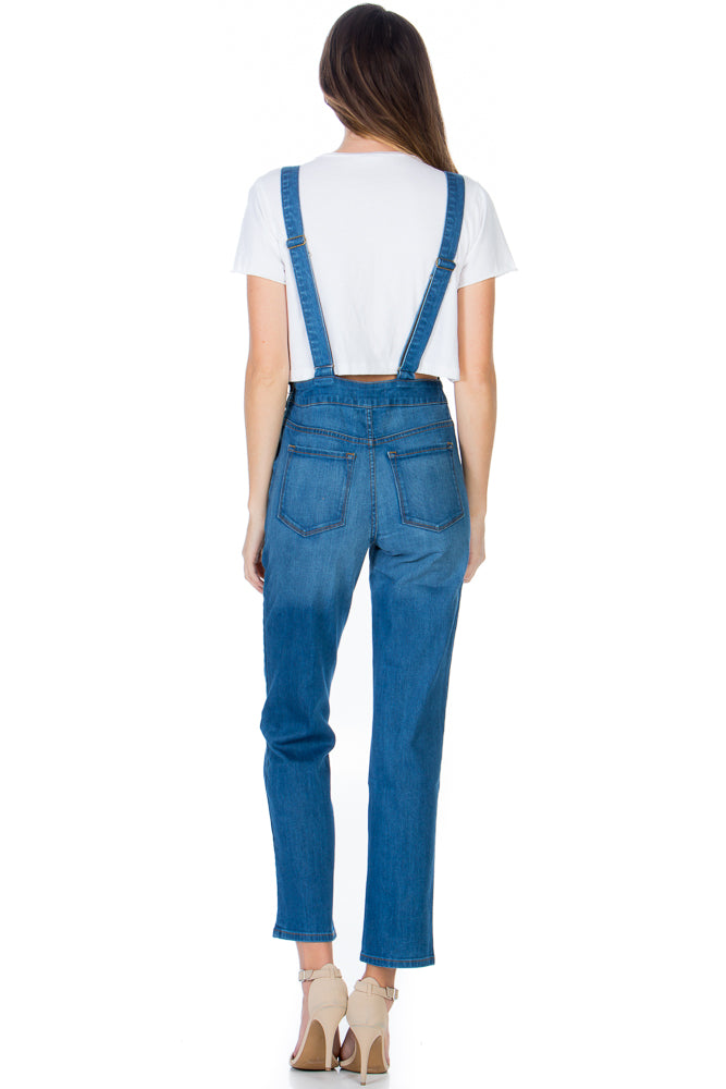 Over the Moon Long Straight Leg Denim Overalls Dark Wash