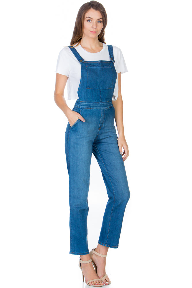 Over the Moon Long Straight Leg Denim Overalls Dark Wash