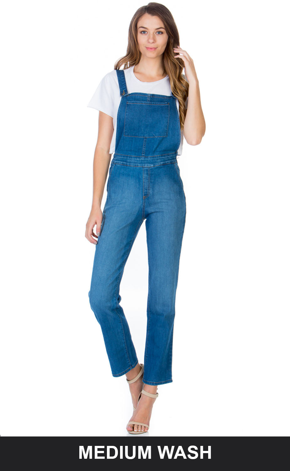 Over the Moon Long Straight Leg Denim Overalls Dark Wash