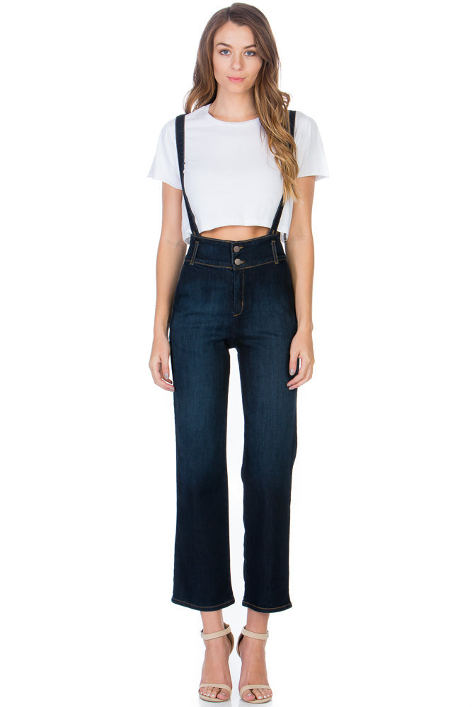 That Girl Cropped Flared Denim Overalls White
