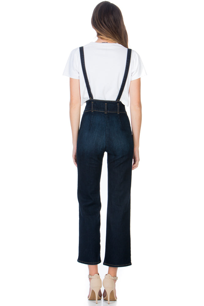 That Girl Cropped Flared Denim Overalls White