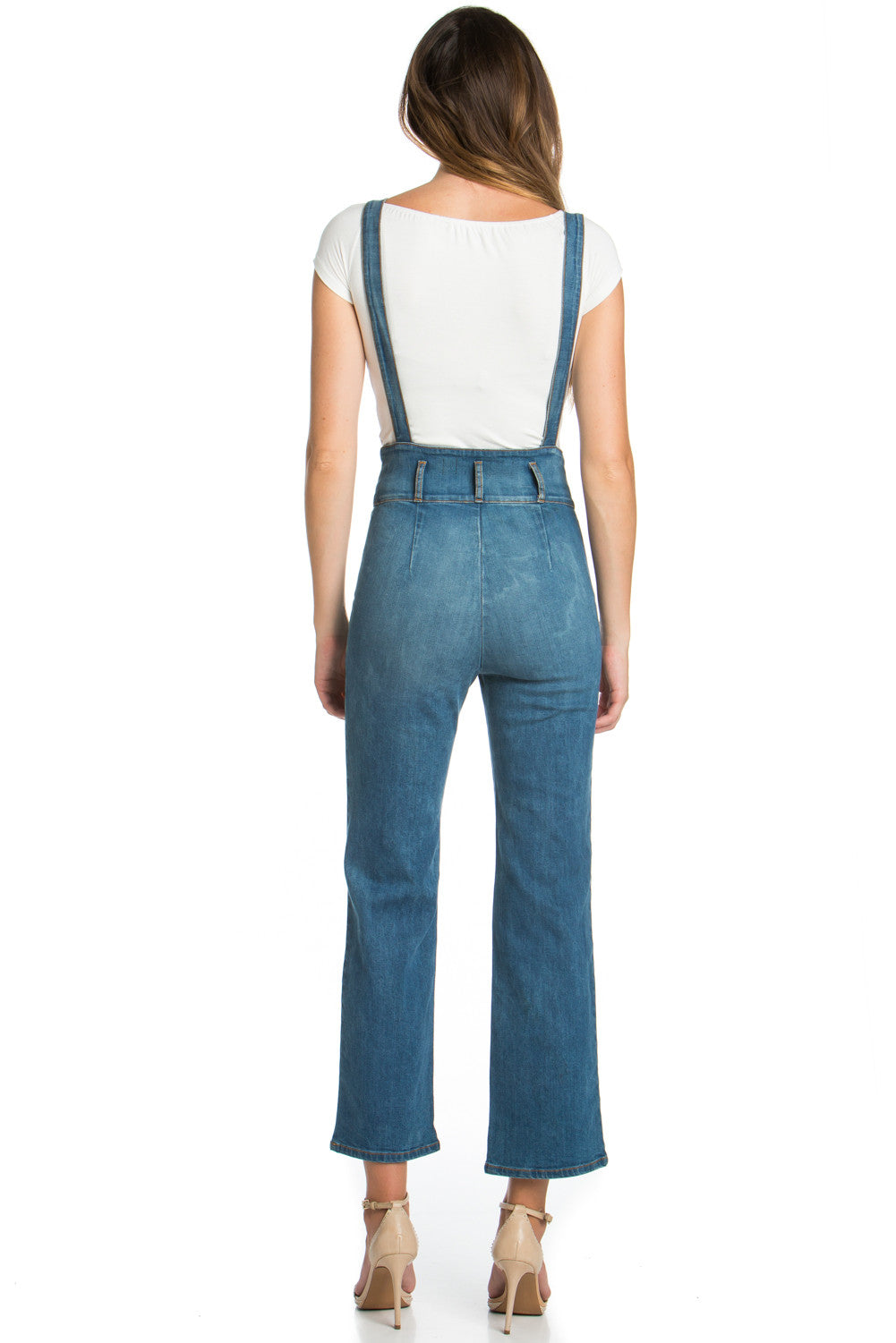 That Girl Cropped Flared Denim Overalls Dark Wash