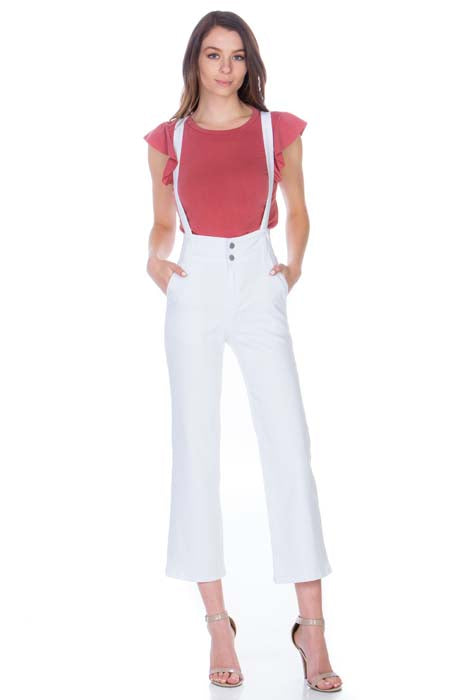 That Girl Cropped Flared Denim Overalls Dark Wash