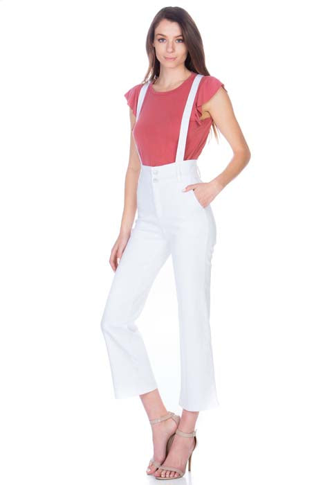 That Girl Cropped Flared Denim Overalls White