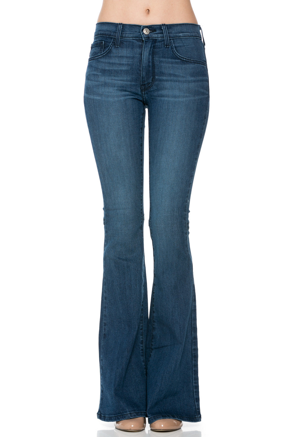 All American Vintage Faded Denim Flare Jeans - Navy Stitch