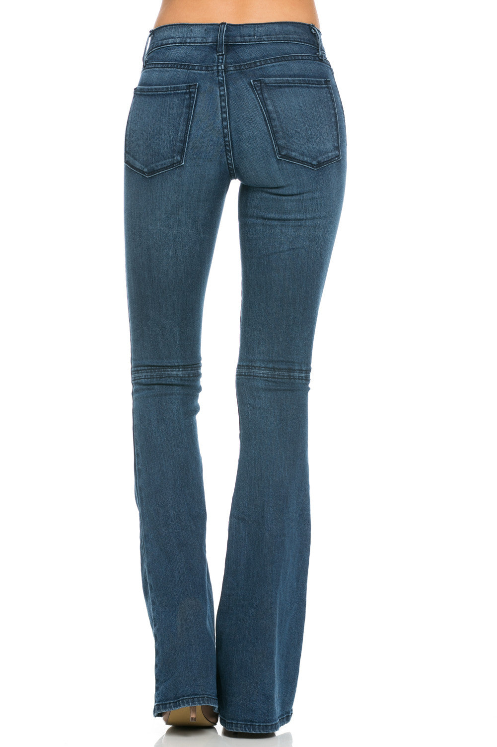 All American Vintage Faded Denim Flare Jeans with Slit Knee - Navy Stitch