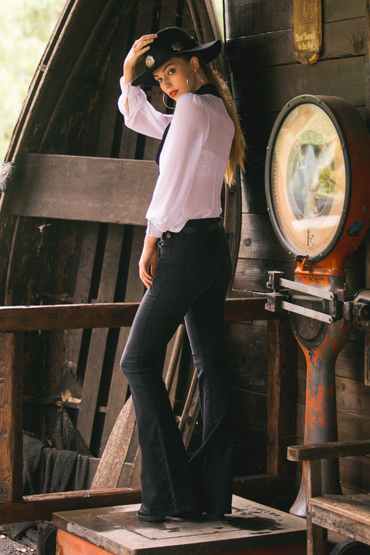 Stepping Out Mid-Rise Denim Flare Jeans