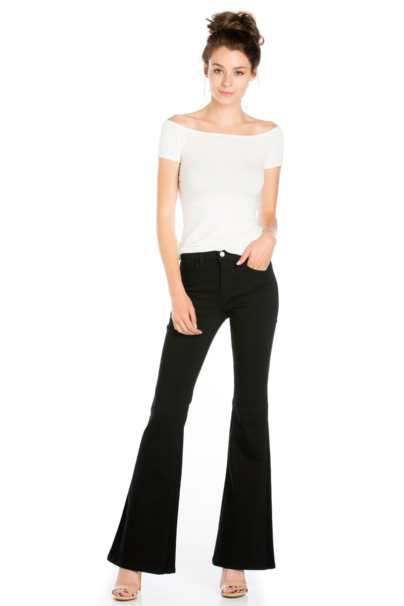 Stepping Out Mid-Rise Denim Flare Jeans White