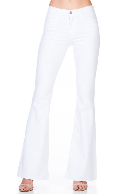 Stepping Out Mid-Rise Denim Flare Jeans White